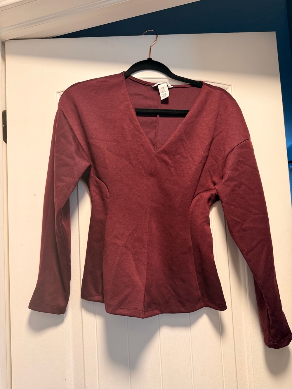 H&M Women's Long-Sleeve V-Neck Top in Wine